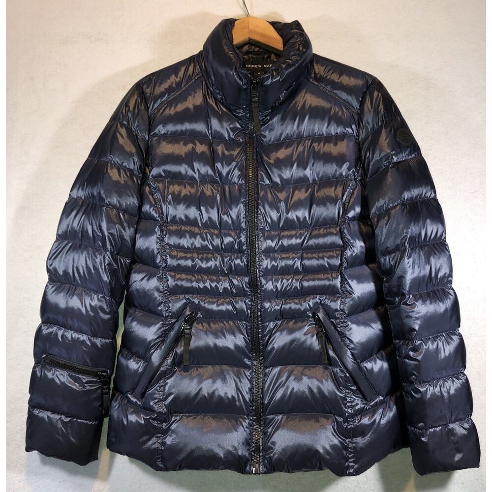 Andrew Marc Duck Down Puffer Coat 650 Fill Blue Jacket NO Hood Womens Size M
